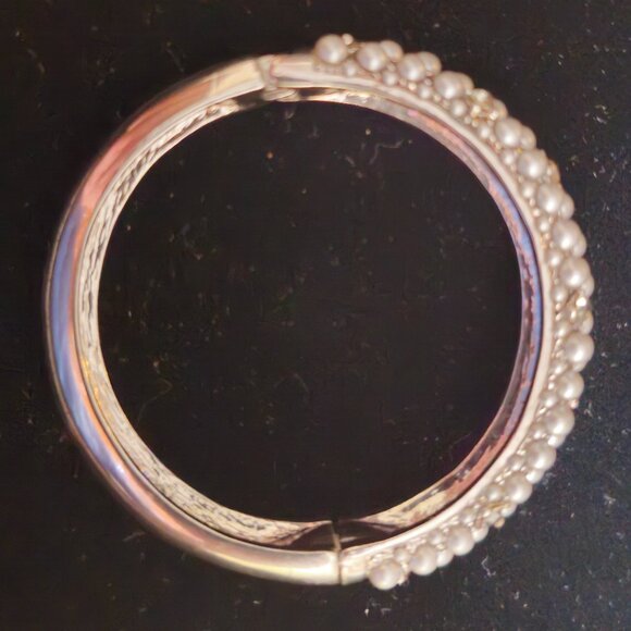 Vintage Antique Silver Bracelet with Gray Pearls and Black Diamond Stones - Picture 4 of 7